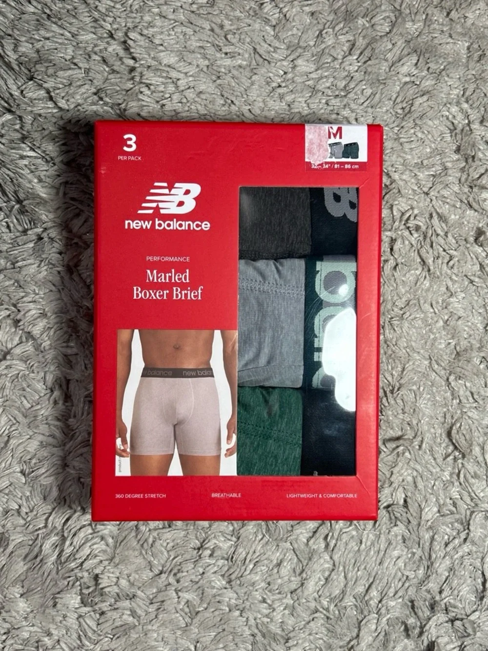 New Balance Marled Boxer Briefs - Gray, Green, Black - 3 Pack